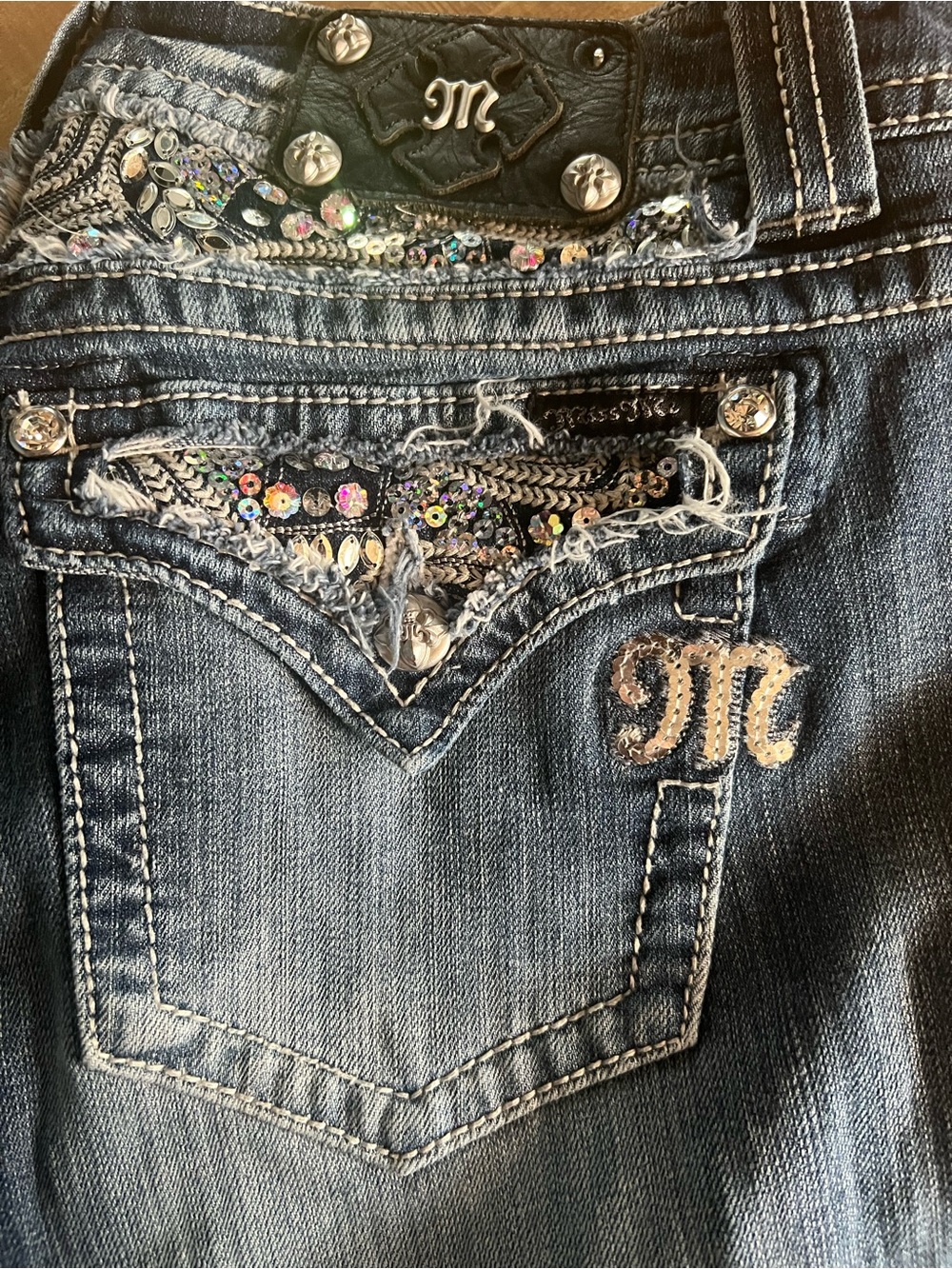 Miss Me Women's Embellished Dark Blue Denim Jeans